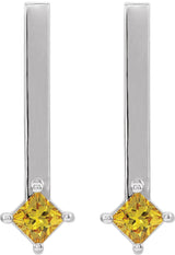 14K Gold Square Natural Yellow Sapphire Bar Drop Earrings - White Gold - view 2