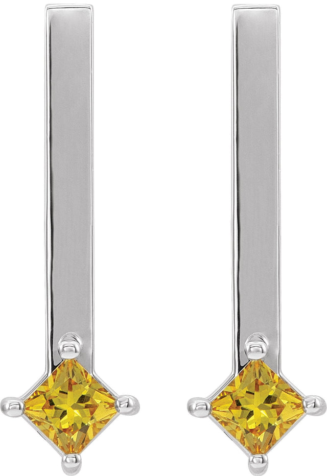 14K Gold Square Natural Yellow Sapphire Bar Drop Earrings - White Gold - view 2