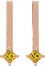 14K Gold Square Natural Yellow Sapphire Bar Drop Earrings - Rose Gold - view 2