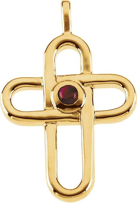 14K Gold Round Natural Ruby Solitaire Cross Pendant IV - view 2