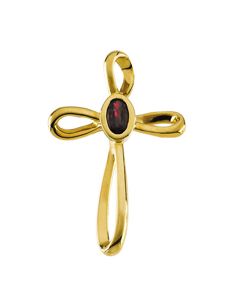 14K Gold Oval Natural Ruby Cross Pendant - view 2