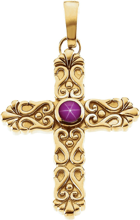 14K Gold Round Natural Ruby Solitaire Cross Pendant V - view 2