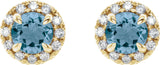 14K Gold Round Natural Blue Zircon French-Set Halo-Style Earrings - Yellow Gold - view 4