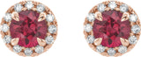 14K Gold Round Lab-Grown Ruby French-Set Halo-Style Earrings - Rose Gold - view 5