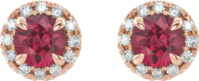 14K Gold Round Natural Pink Tourmaline French-Set Halo-Style Earrings - Rose Gold - view 5
