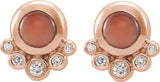 14K Gold Round Natural Pink Coral & Natural Diamond Accented Cabochon Earrings - Rose Gold - view 2