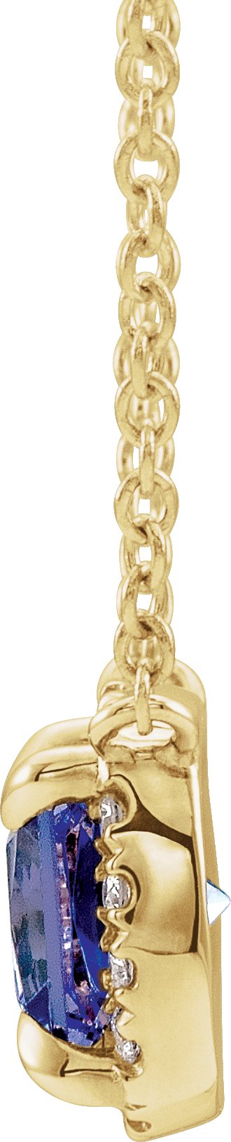 14K Gold Square Natural Blue Sapphire & Natural Diamond Halo-Style Necklace - Yellow Gold - view 2
