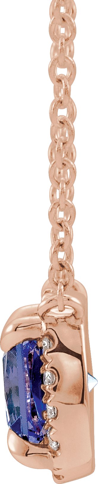 14K Gold Square Lab-Grown Blue Sapphire & Natural Diamond Halo-Style Necklace - Rose Gold - view 2