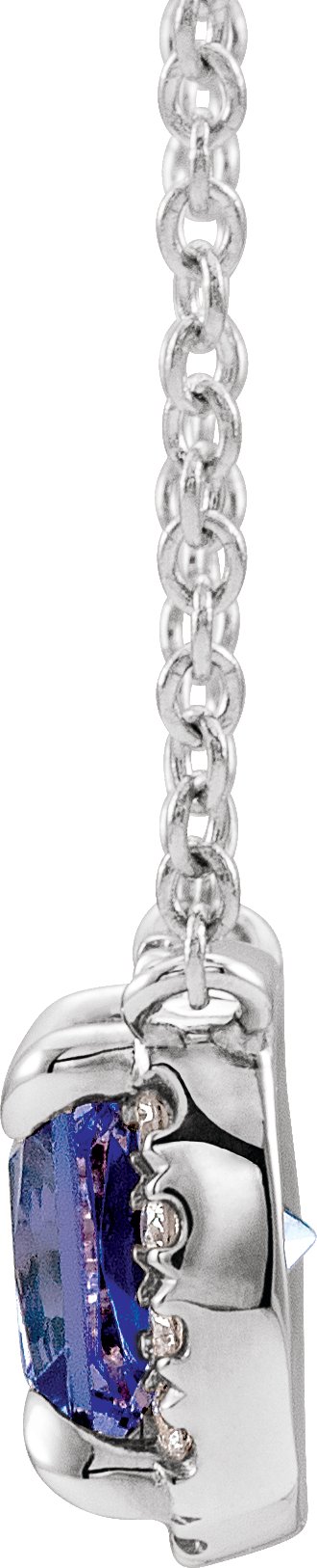 Platinum Square Natural Blue Sapphire & Natural Diamond Halo-Style Necklace - view 2
