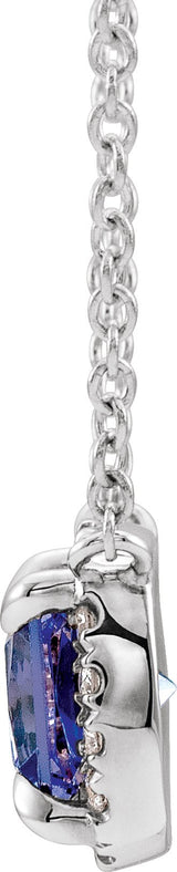 14K Gold Square Natural Blue Sapphire & Natural Diamond Halo-Style Necklace - White Gold - view 2