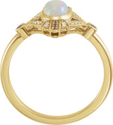 14K Gold Oval Natural Ethiopian Opal & Natural Pink Sapphire & Natural Diamond Accented Vintage-Inspired Bezel-Set Cabochon Ring - Yellow Gold - view 2