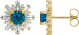 14K Gold Round Natural London Blue Topaz & Natural Diamond Halo-Style Star Earrings II - Yellow Gold
