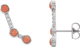 14K Gold Round Natural Pink Coral & Natural Diamond Scattered Cabochon Ear Climbers - White Gold