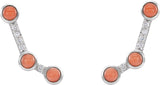14K Gold Round Natural Pink Coral & Natural Diamond Scattered Cabochon Ear Climbers - White Gold - view 2