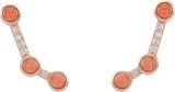 14K Gold Round Natural Pink Coral & Natural Diamond Scattered Cabochon Ear Climbers - Rose Gold - view 2