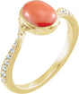 14K Gold Oval Natural Pink Coral Accented Bypass Ring