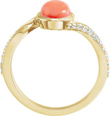 14K Gold Oval Natural Pink Coral Accented Bypass Ring - view 2