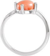14K Gold Oval Natural Pink Coral & Natural Diamond Accented Bypass Ring - White Gold - view 2