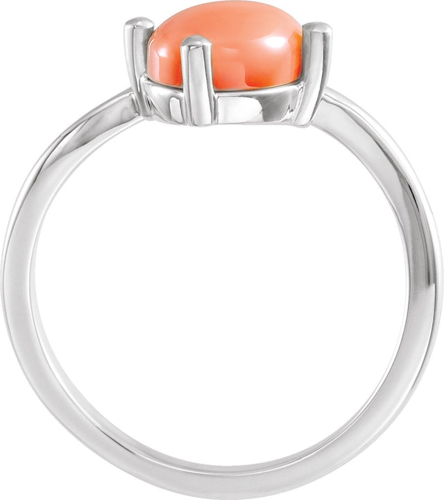 14K Gold Oval Natural Pink Coral & Natural Diamond Accented Bypass Ring - White Gold - view 2