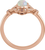 14K Gold Oval Natural Ethiopian Opal & Natural Pink Sapphire & Natural Diamond Accented Vintage-Inspired Bezel-Set Cabochon Ring - Rose Gold - view 2