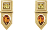 14K Gold Pear Natural Yellow Multi-Gemstone Geometric Bar Earrings - Yellow Gold - view 2
