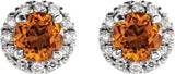 14K Gold Round Natural Citrine French-Set Halo-Style Earrings - White Gold - view 4