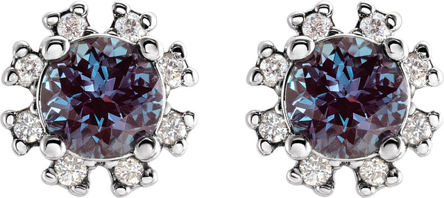 14K Gold Lab-Grown Alexandrite Round 4-Prong Halo-Style Earrings - White Gold - view 4