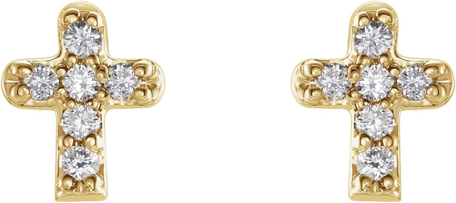 14K Gold Round Natural Diamond Youth Cross Earrings - Yellow Gold - view 4