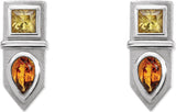 Platinum Pear Natural Yellow Multi-Gemstone Geometric Bar Earrings - view 2