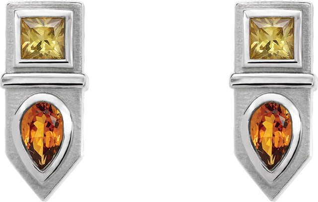 Platinum Pear Natural Yellow Multi-Gemstone Geometric Bar Earrings - view 2