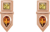 14K Gold Pear Natural Yellow Multi-Gemstone Geometric Bar Earrings - Rose Gold - view 2