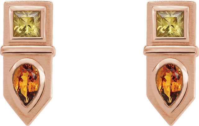 14K Gold Pear Natural Yellow Multi-Gemstone Geometric Bar Earrings - Rose Gold - view 2