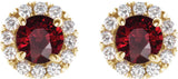 14K Gold Round Natural Mozambique Garnet French-Set Halo-Style Earrings - Yellow Gold - view 4