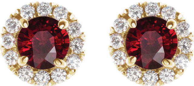 14K Gold Round Natural Mozambique Garnet French-Set Halo-Style Earrings - Yellow Gold - view 4