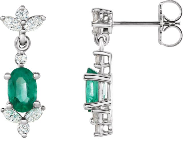 Platinum Oval Lab-Grown Emerald & Natural Diamond Accented Earrings