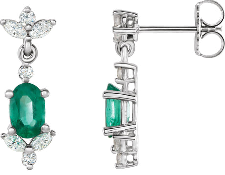14K Gold Oval Lab-Grown Emerald & Natural Diamond Accented Earrings - White Gold