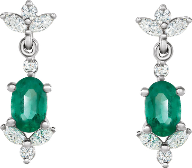 14K Gold Oval Lab-Grown Emerald & Natural Diamond Accented Earrings - White Gold - view 2