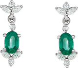 Platinum Oval Lab-Grown Emerald & Natural Diamond Accented Earrings - view 2