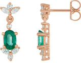 14K Gold Oval Lab-Grown Emerald & Natural Diamond Accented Earrings - Rose Gold