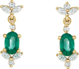 14K Gold Oval Natural Emerald & Natural Diamond Accented Earrings – 6x4mm - Yellow Gold - view 2