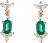 14K Gold Oval Lab-Grown Emerald & Natural Diamond Accented Earrings - Rose Gold - view 2