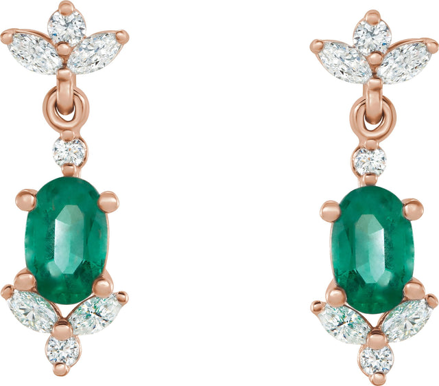 14K Gold Oval Lab-Grown Emerald & Natural Diamond Accented Earrings - Rose Gold - view 2