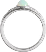 14K Gold Oval Natural Ethiopian Opal & Natural Diamond Bezel-Set Cabochon Ring - White Gold - view 2