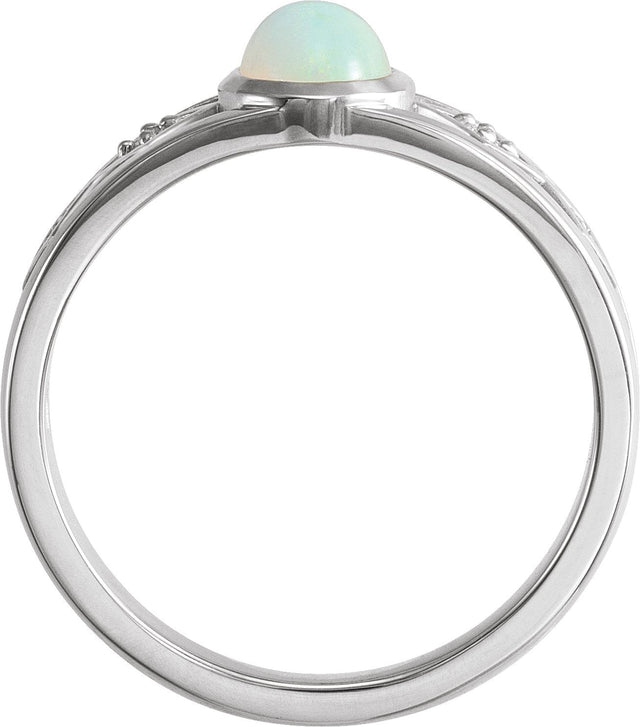Platinum Oval Natural Ethiopian Opal & Natural Diamond Bezel-Set Cabochon Ring - view 2