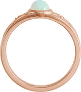 14K Gold Oval Natural Ethiopian Opal & Natural Diamond Bezel-Set Cabochon Ring - Rose Gold - view 2