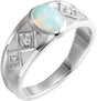 Platinum Oval Natural Ethiopian Opal & Natural Diamond Bezel-Set Cabochon Ring