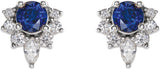 Platinum Round Natural Blue Sapphire Accented Earrings - view 5