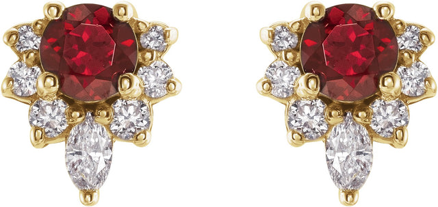 14K Gold Round Natural Mozambique Garnet Accented Earrings - Yellow Gold - view 5