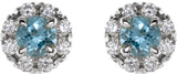 Platinum Round Natural Aquamarine French-Set Halo-Style Earrings - view 5