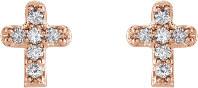 14K Gold Round Natural Diamond Youth Cross Earrings - Rose Gold - view 4